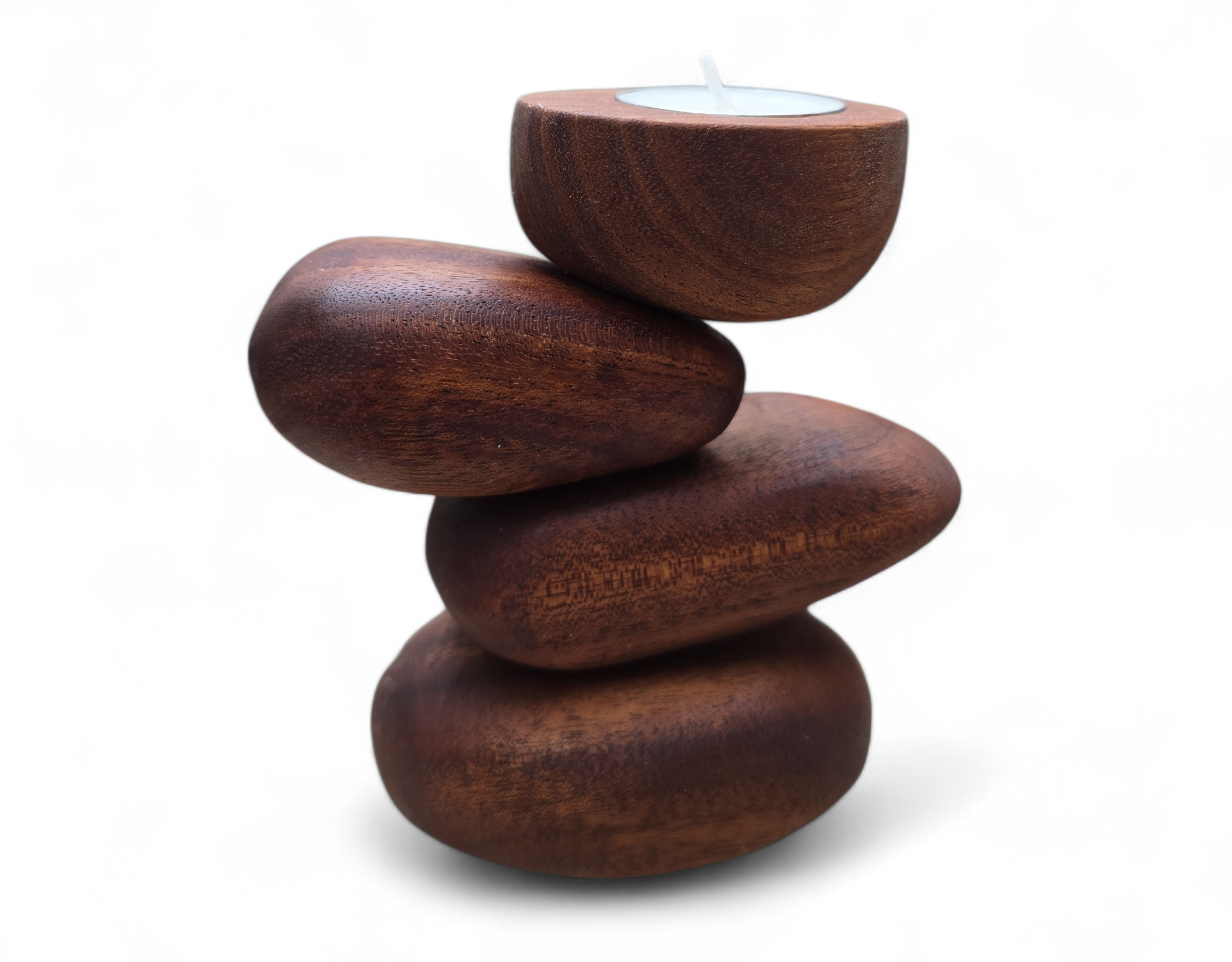 Organically shaped wooden pebble candle holder, Variation 1