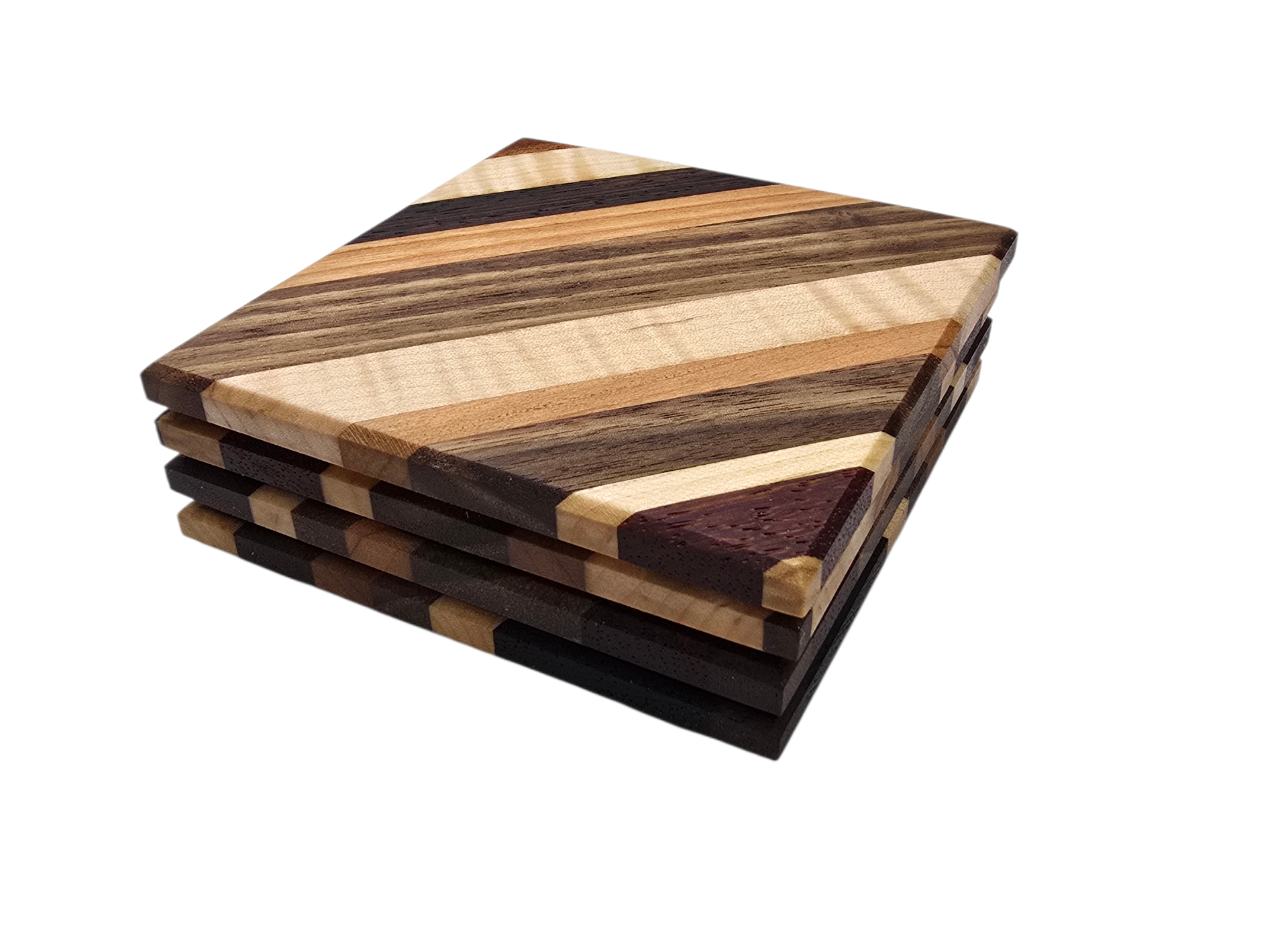 Geometric, hand-finished walnut wood coaster