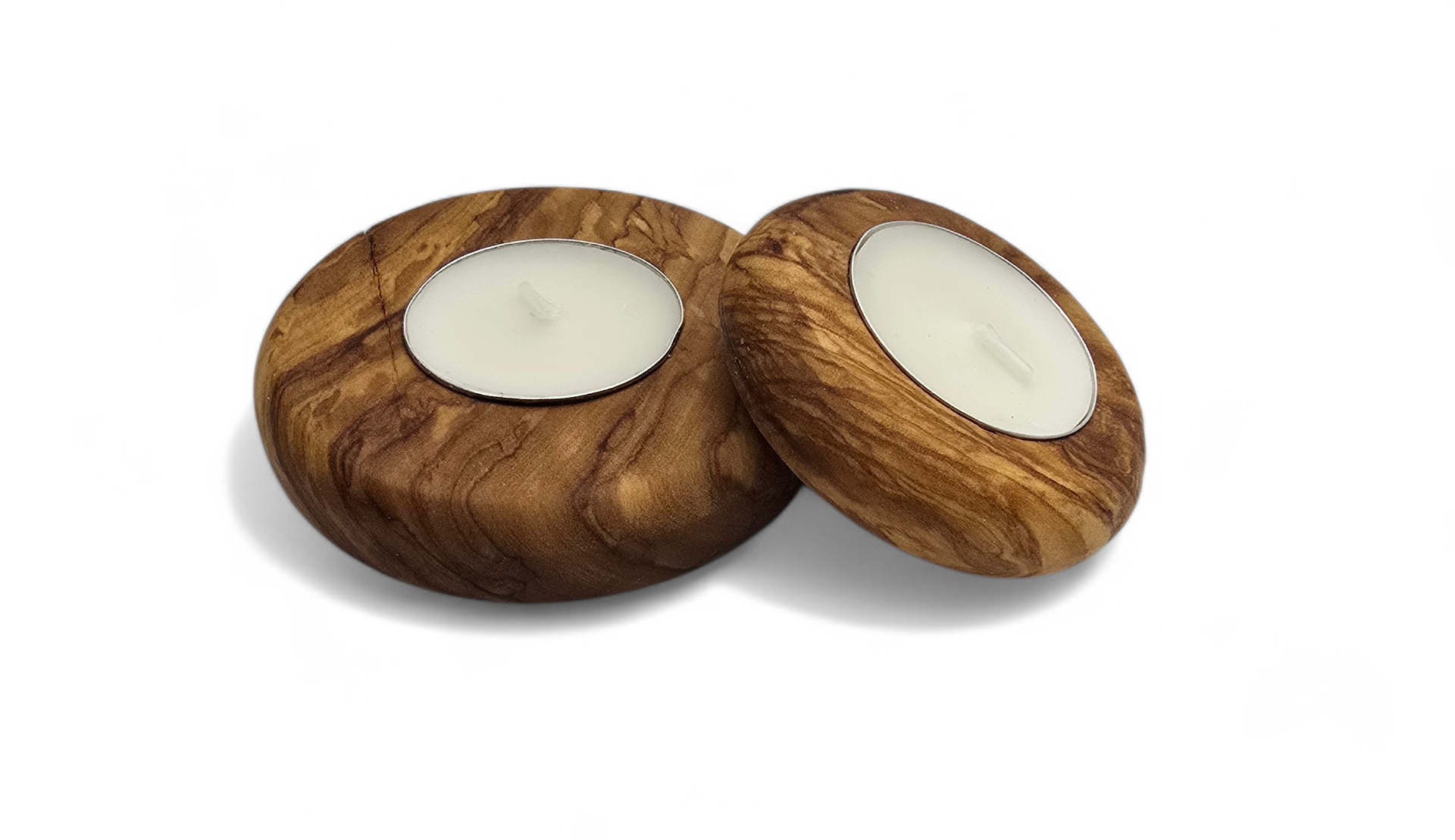 Rustic olivewood candle holder with highly figured grain, Variation 1