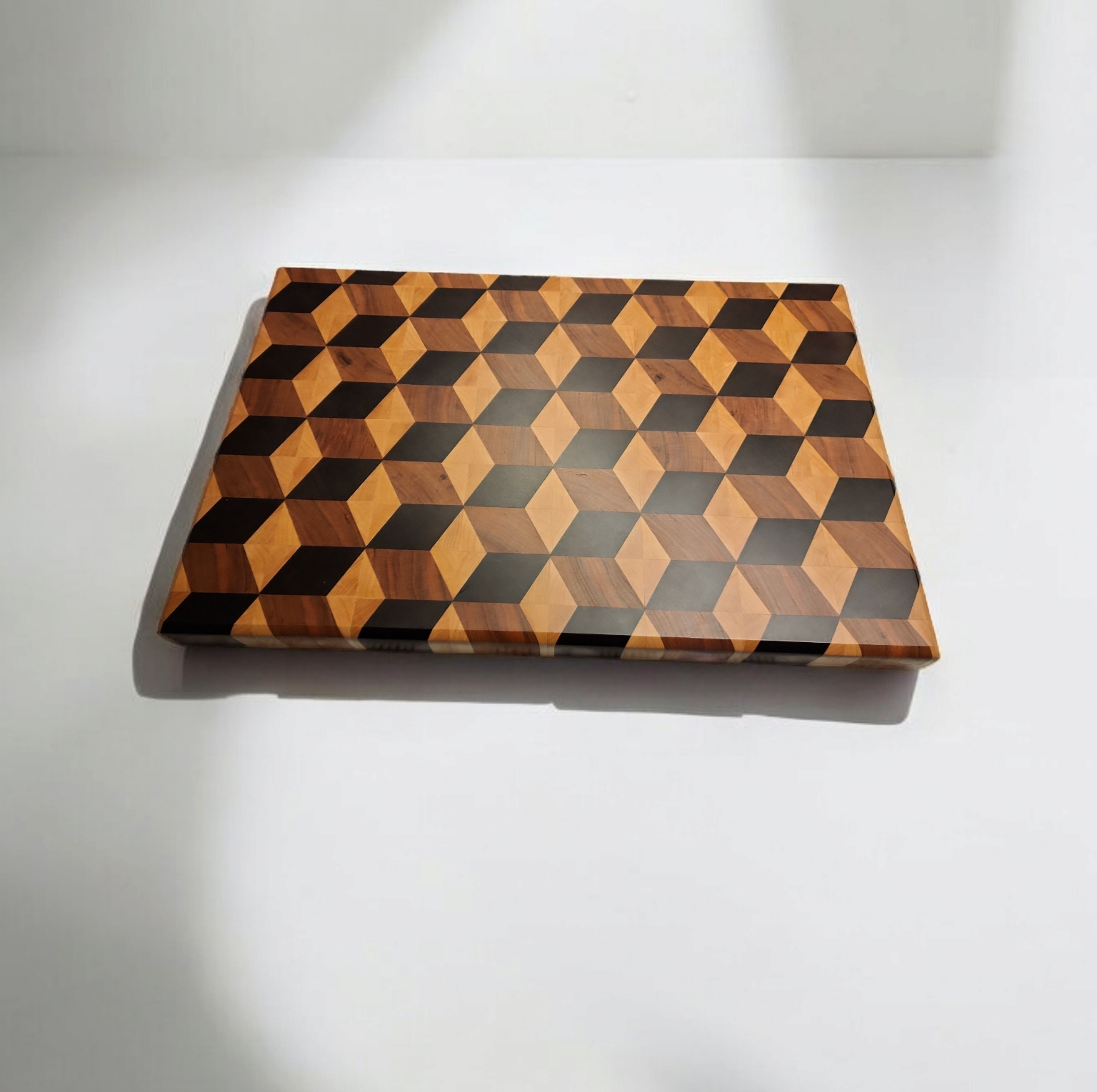 Intricate 3D optical illusion end grain cutting board