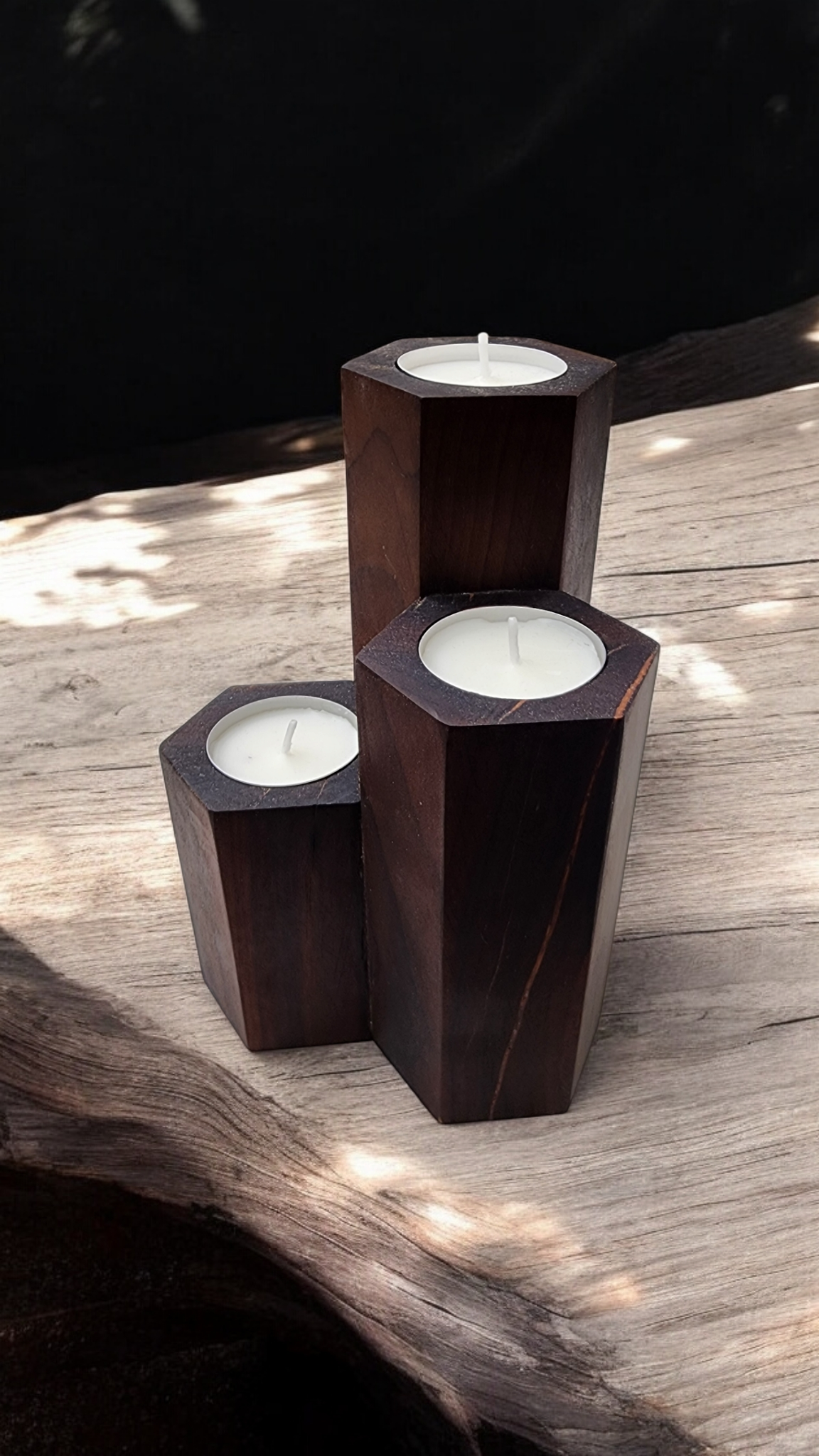 Tiered hexagon modular candle holder set